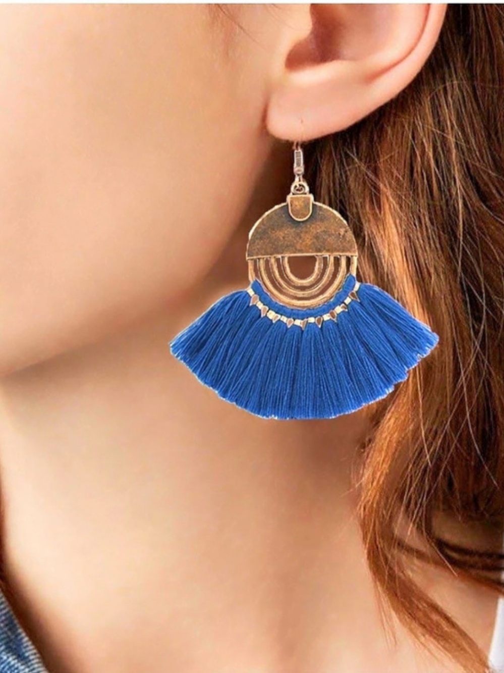 Blue Tassel Drop Earrings